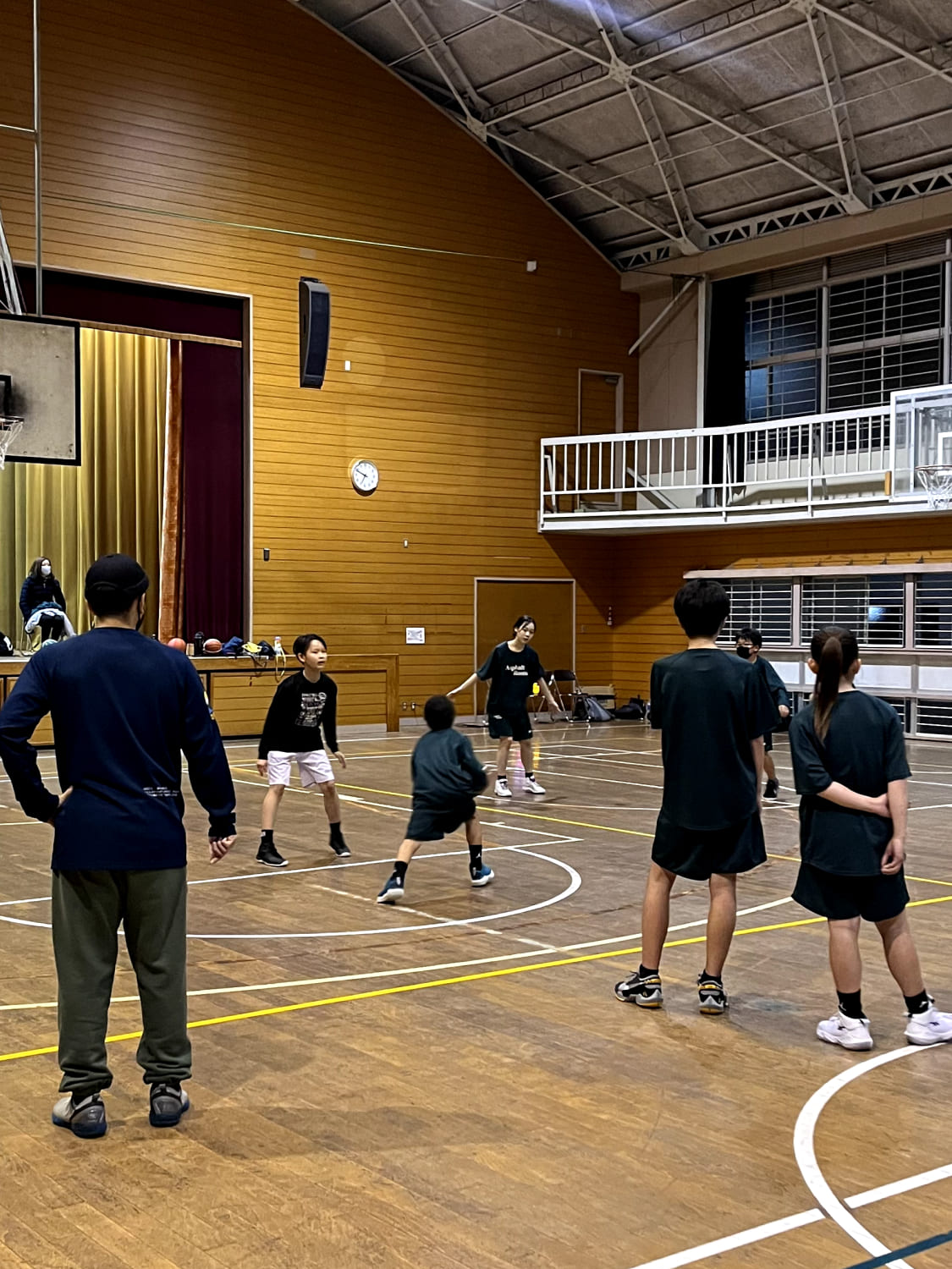 複数のスクール生がバスケットボールの練習をしている様子の写真